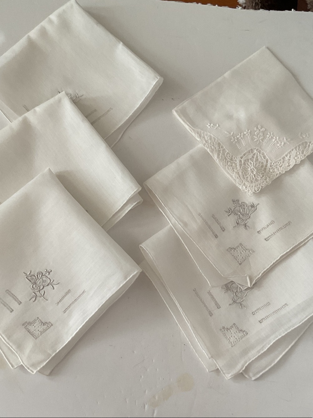 Elegant White Embroidered cotton & linen handkerchief- Set of 6